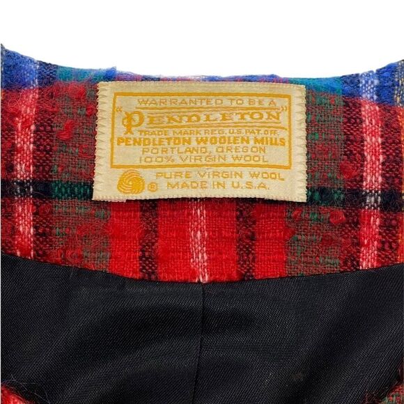 Vintage Pendleton Blazer 70s Women's Size 12 Wool Red Blue Green Plaid Holiday - Picture 10 of 12